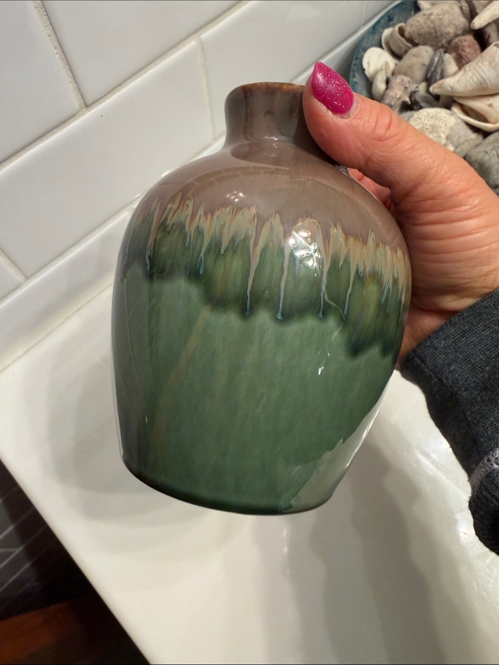 Hobby Lobby Brown and Green Drip-Glaze Ceramic Vase - Picture 2 of 3